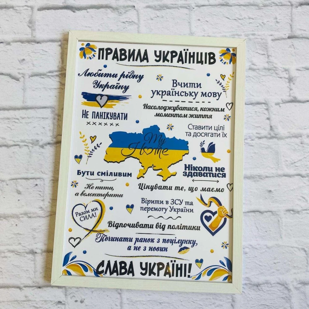 Постер “Правила Українців“  А4+рамка -