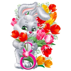 Зображення товара - Вырубка большая “Зайчик с букетом на 8 Марта“ 36х46см
