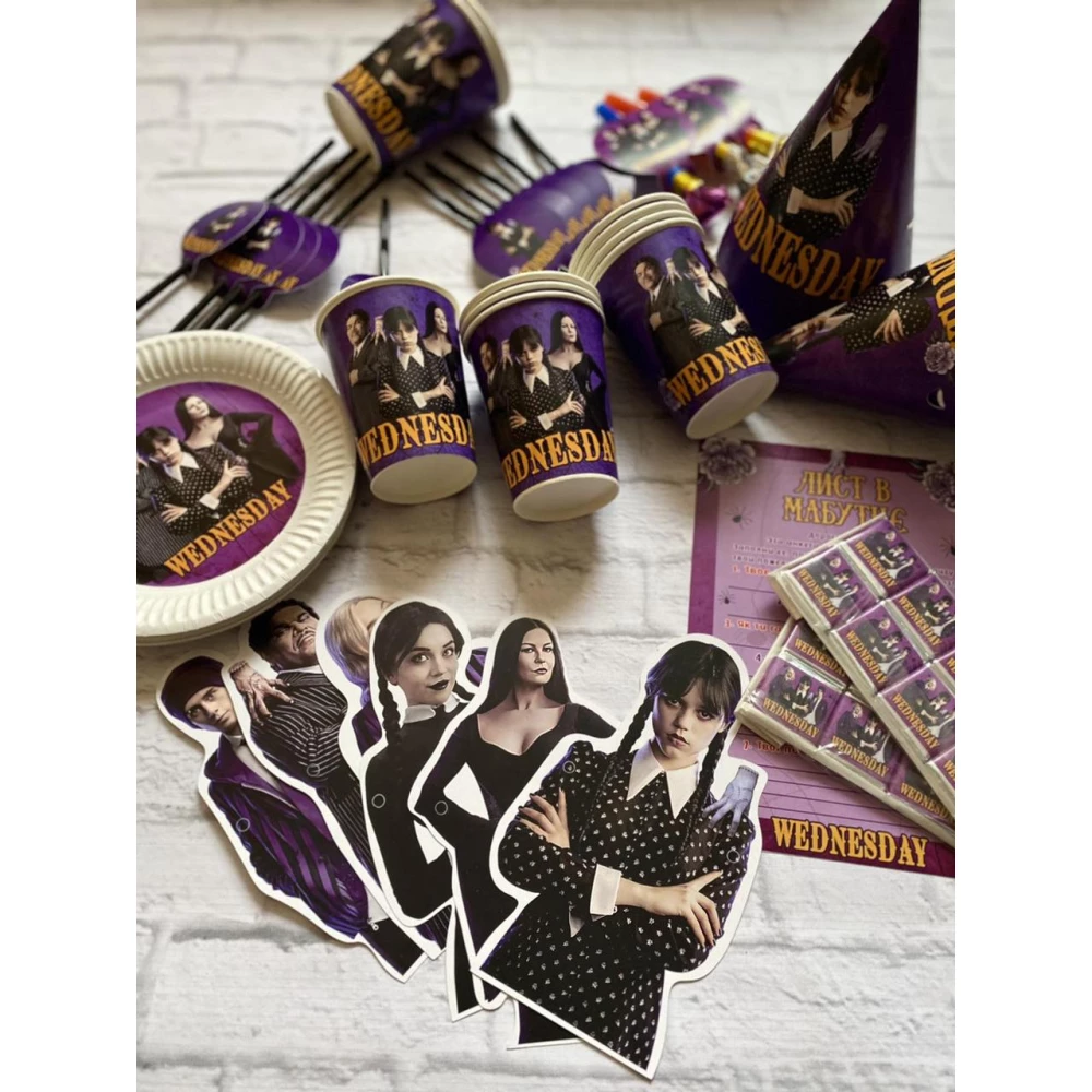 Топперы “Венсдей / Венздей / Уенсдей Аддамс“  средние топперы в торт (8см, 6шт./уп.) вырубка (КАРТОН)
