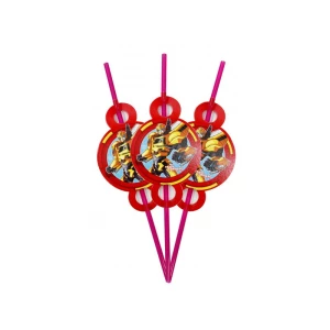 Изображение товара -  Коктейльные трубочки средние и большие с гофрой (10 шт./уп.) - Трансформеры Бамблби (накладки большие)