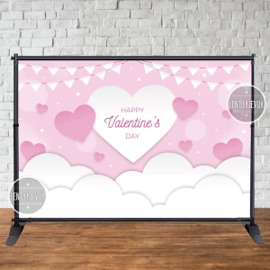 Изображение товара -  Баннер 3х2м “Happy Valentine`s Day (Бело-Розовый)“ для праздничной фотозоны