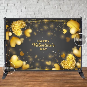 Изображение товара -  Баннер 3х2м “Happy Valentine`s Day (Черно-Золотой)“ для праздничной фотозоны