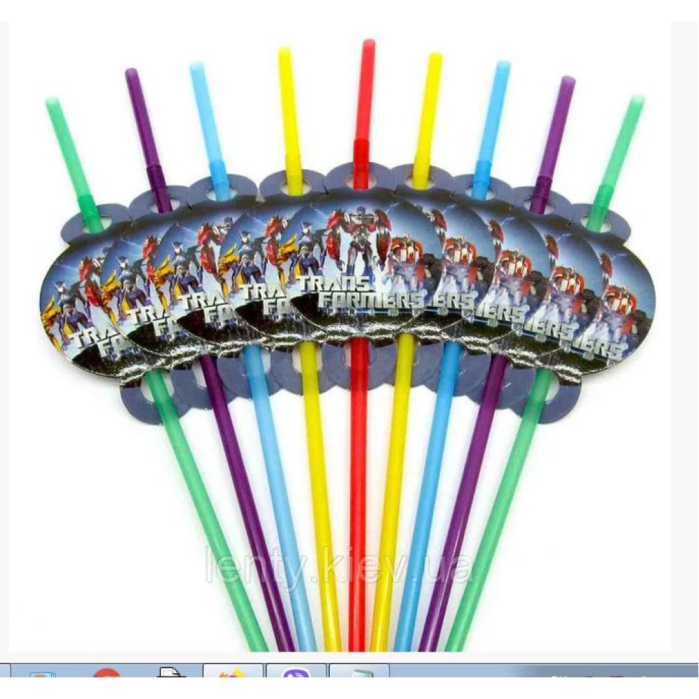 Коктейльные трубочки без гофры (10 шт./уп.) БОЛЬШИЕ - Трансформеры, Синий