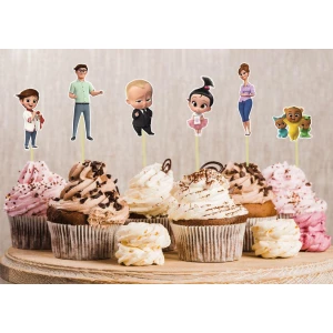Изображение товара -  Топперы в капкейки / кексы фигурные (6 см) вырубка  (6шт./уп.) “Босс Молокосос/ BOSS BABY“ Картон. Набор