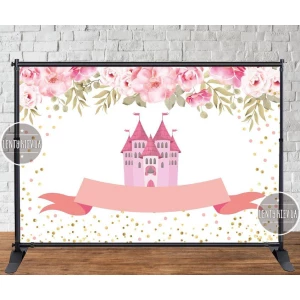 Изображение товара - Баннер 3х2м “Замок принцесс и цветы“ на День рождения - Фотозона -