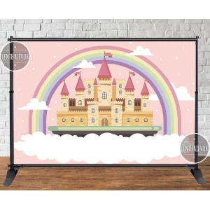 Изображение товара - Баннер 3х2м “Розовый Замок “ на День рождения (Без каркаса) -Фотозона (виниловый) -