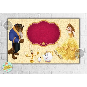 Изображение товара - Плакат “Красавица и чудовище, свеча, чашка, чайник“ 120х75 см, герои мультфильмов, детский День рождения -