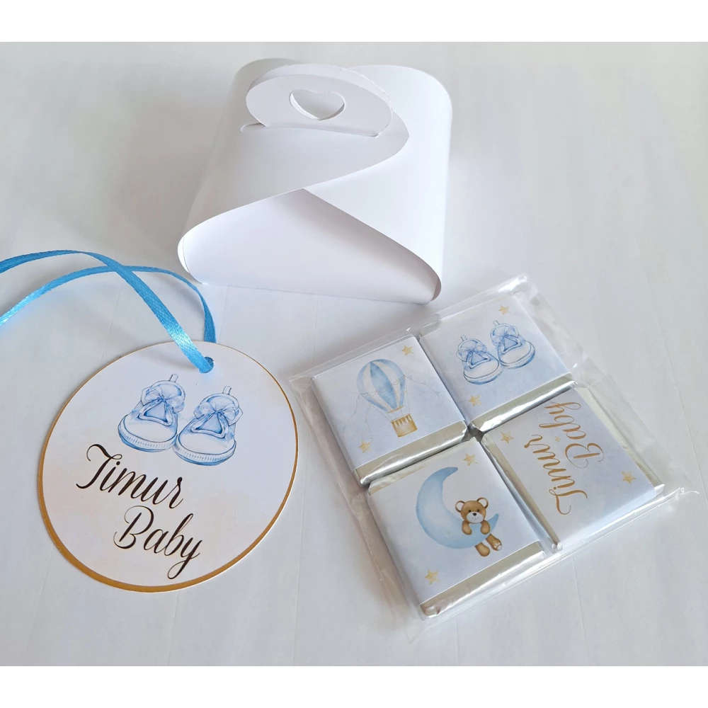 Набор мини шоколадок именных на праздник “Baby Shower“ (в наборе 4 шт. шокобокс)