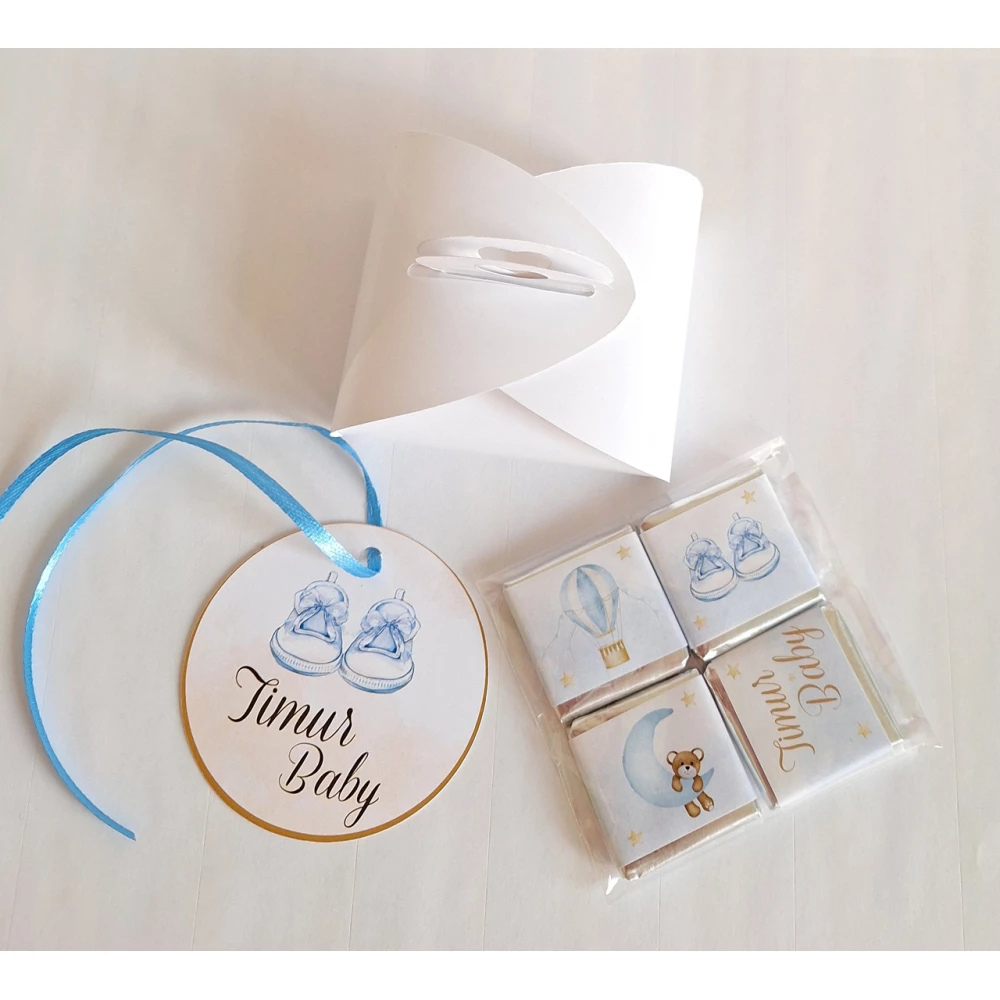 Набор мини шоколадок именных на праздник “Baby Shower“ (в наборе 4 шт. шокобокс)
