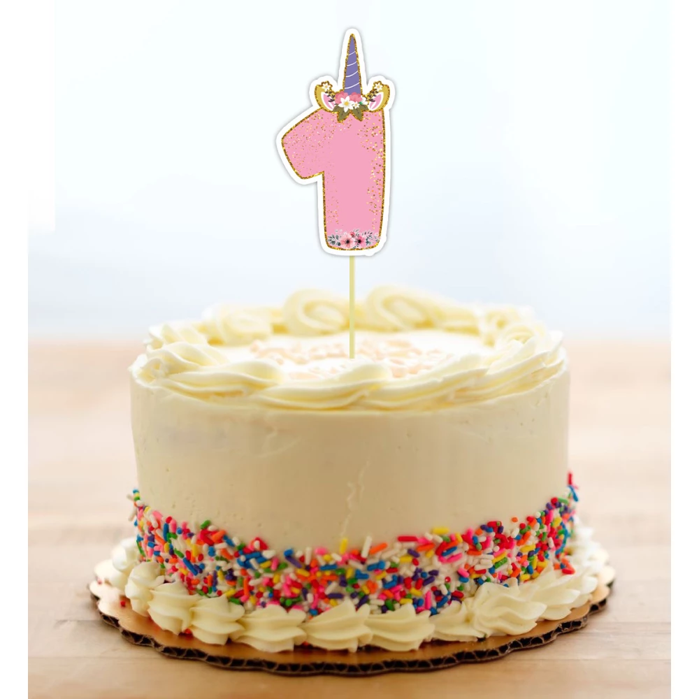 Топпер-цифра (от 0 до 10см цифра) вырубка “Единорог“ Розовый (1шт)- КАРТОН 1