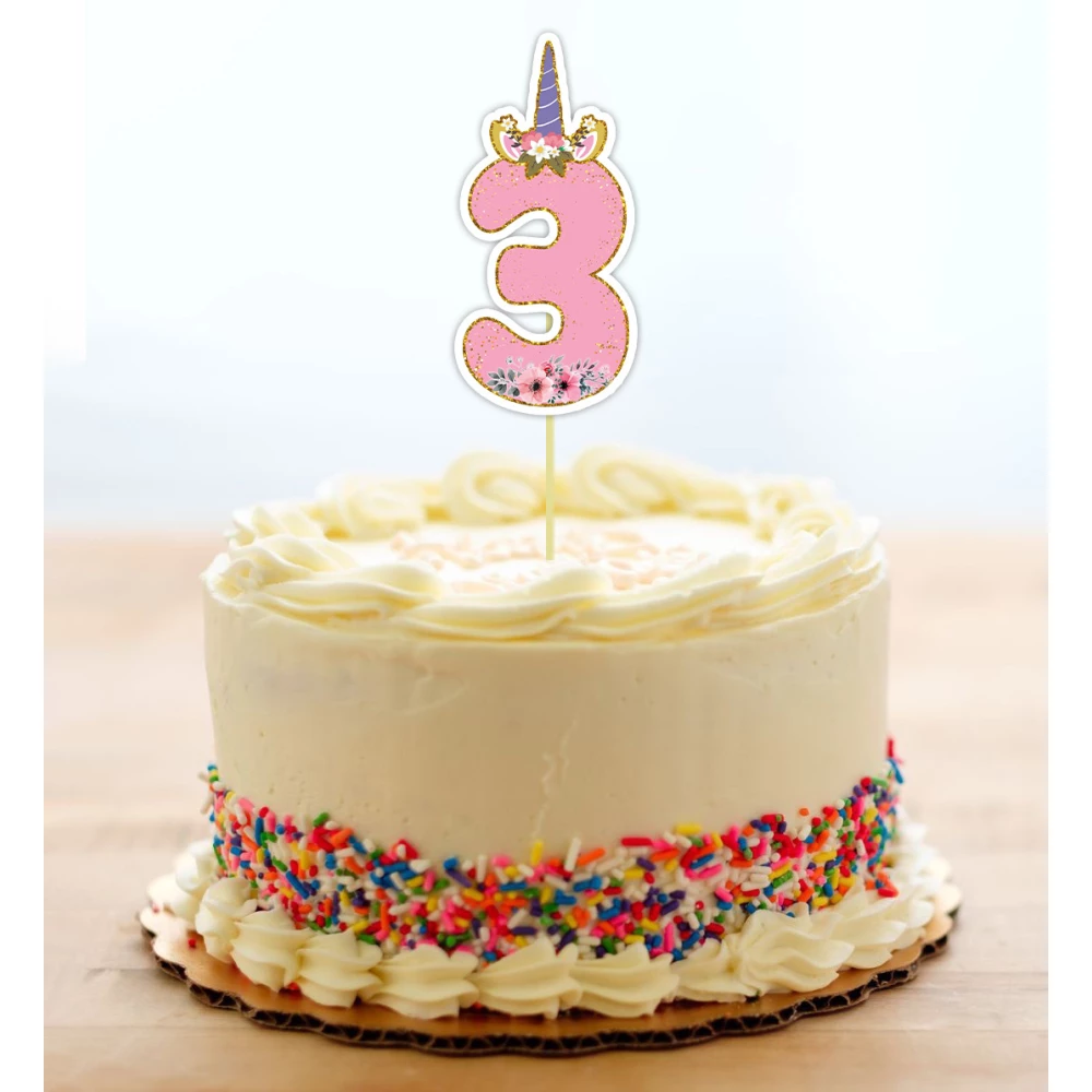 Топпер-цифра (от 0 до 10см цифра) вырубка “Единорог“ Розовый (1шт)- КАРТОН 3