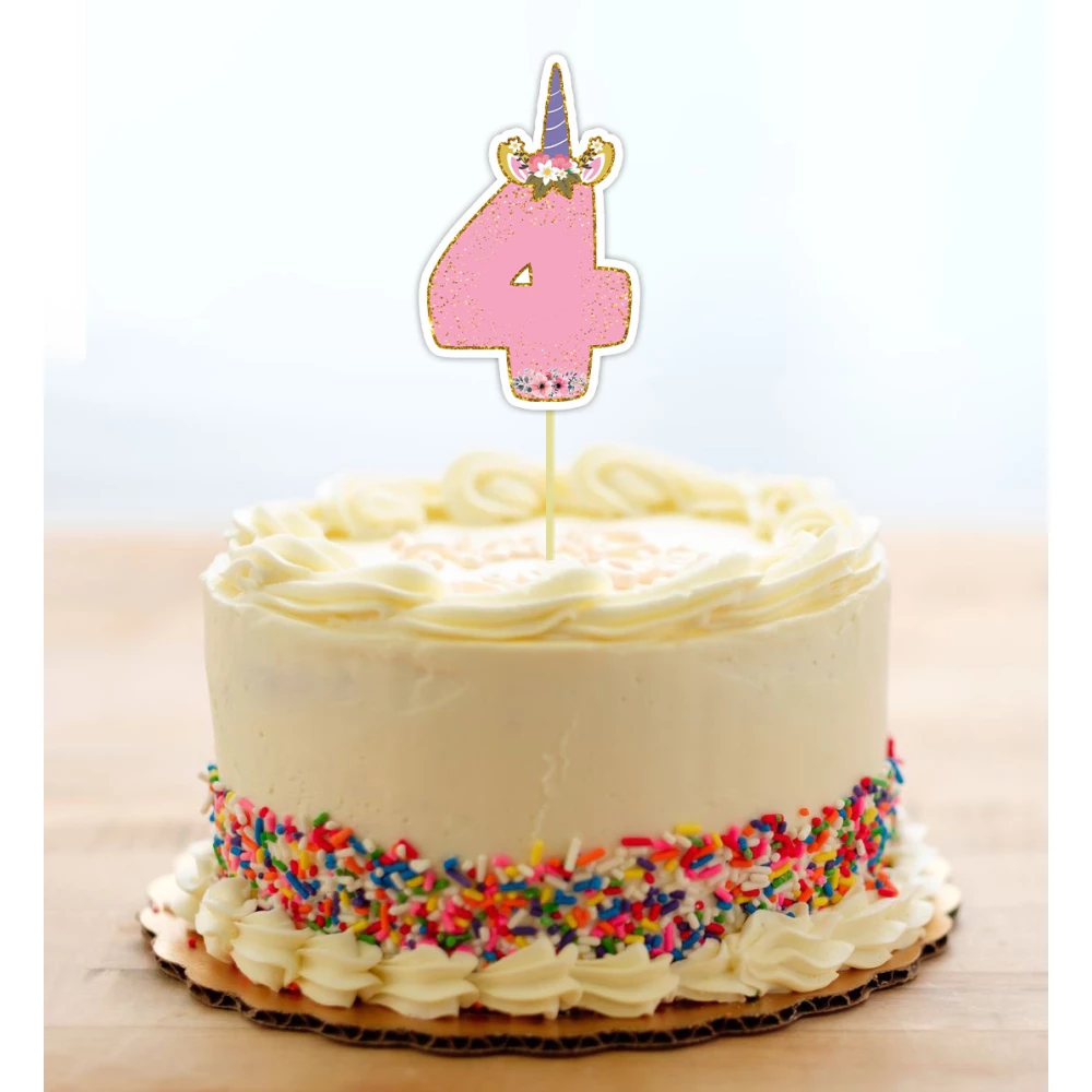 Топпер-цифра (от 0 до 10см цифра) вырубка “Единорог“ Розовый (1шт)- КАРТОН 4