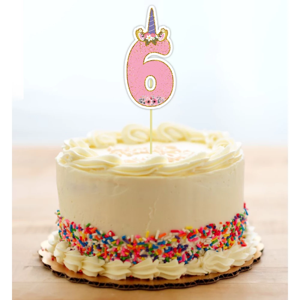 Топпер-цифра (от 0 до 10см цифра) вырубка “Единорог“ Розовый (1шт)- КАРТОН 6