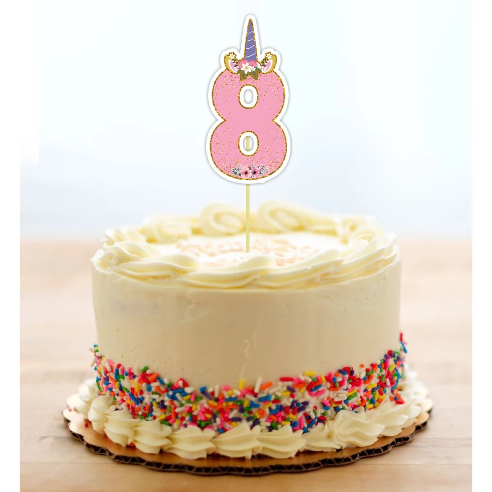 Топпер-цифра (от 0 до 10см цифра) вырубка “Единорог“ Розовый (1шт)- КАРТОН 8