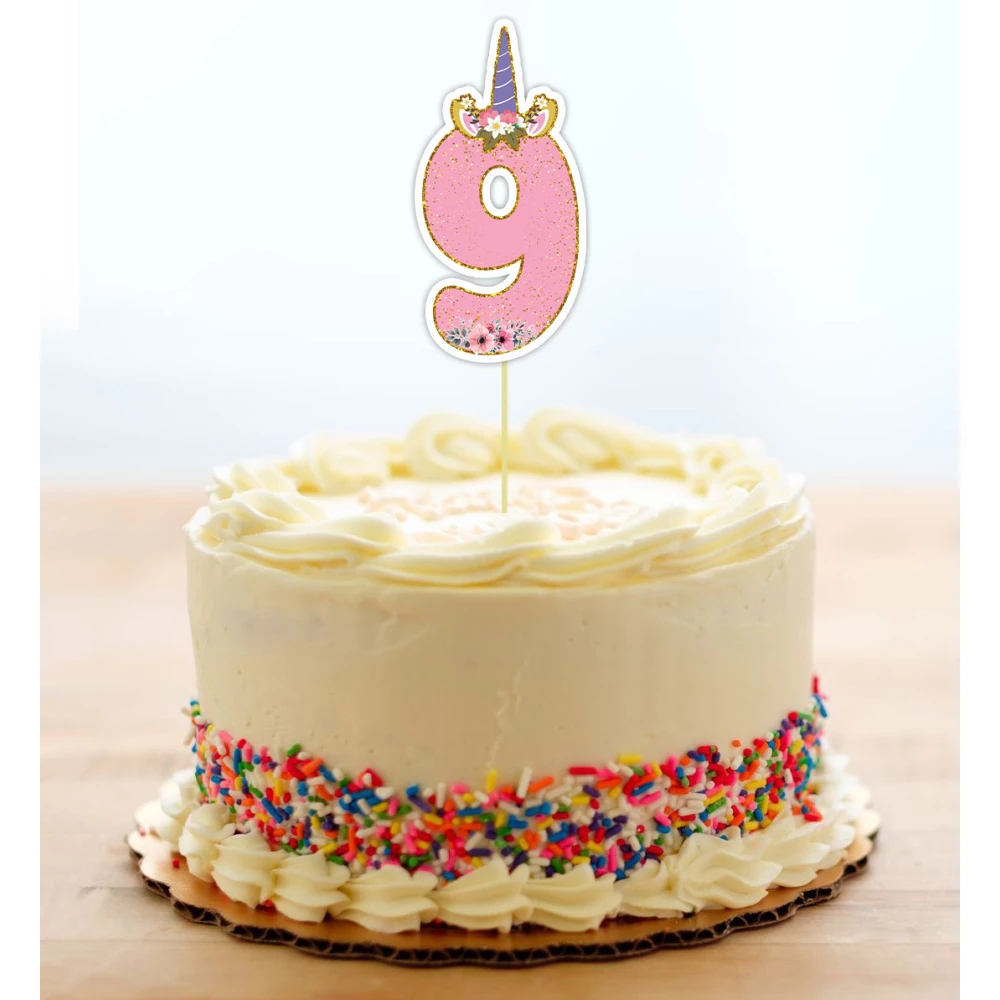 Топпер-цифра (от 0 до 10см цифра) вырубка “Единорог“ Розовый (1шт)- КАРТОН 9