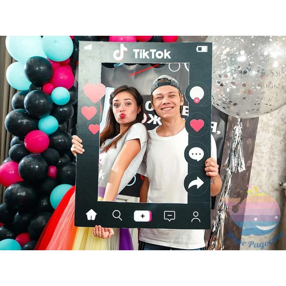 Наклейка для рамки “Социальные сети“ 60х80см (без обреза) (тикток, инстаграм, вайбер, ютюб, фейсбук, лайки)