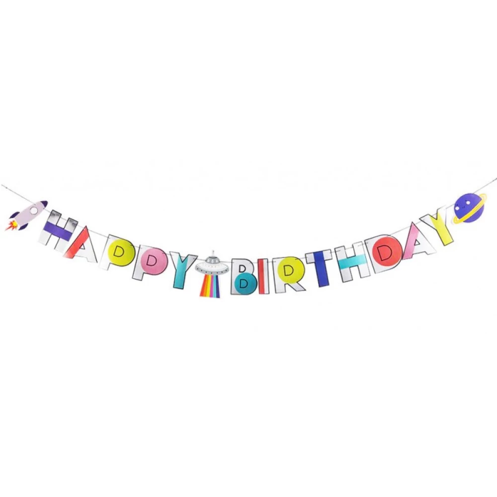 Гирлянда HAPPY BIRTHDAY в стиле “Космос“ (разноцветные) до 4-х метров