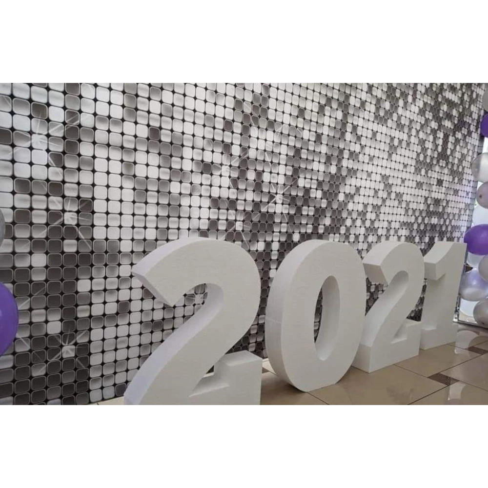 Баннер на выпускной 3х2м “Випуск 2024“ Серебряная пайетка (иммитация)“  - Фотозона (виниловый) (Без каркаса) -