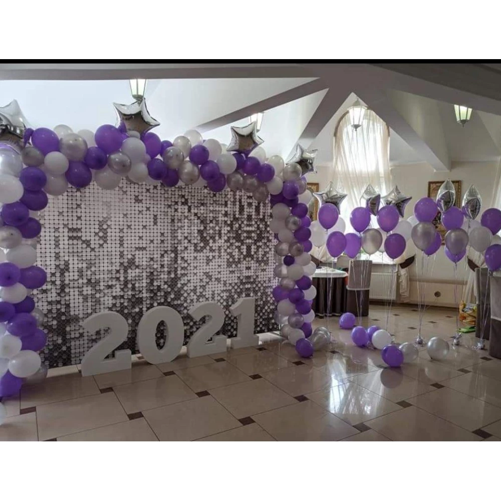 Баннер на выпускной 3х2м “Випуск“ Серебряная пайетка (иммитация)“ - Фотозона (виниловый) (Без каркаса)