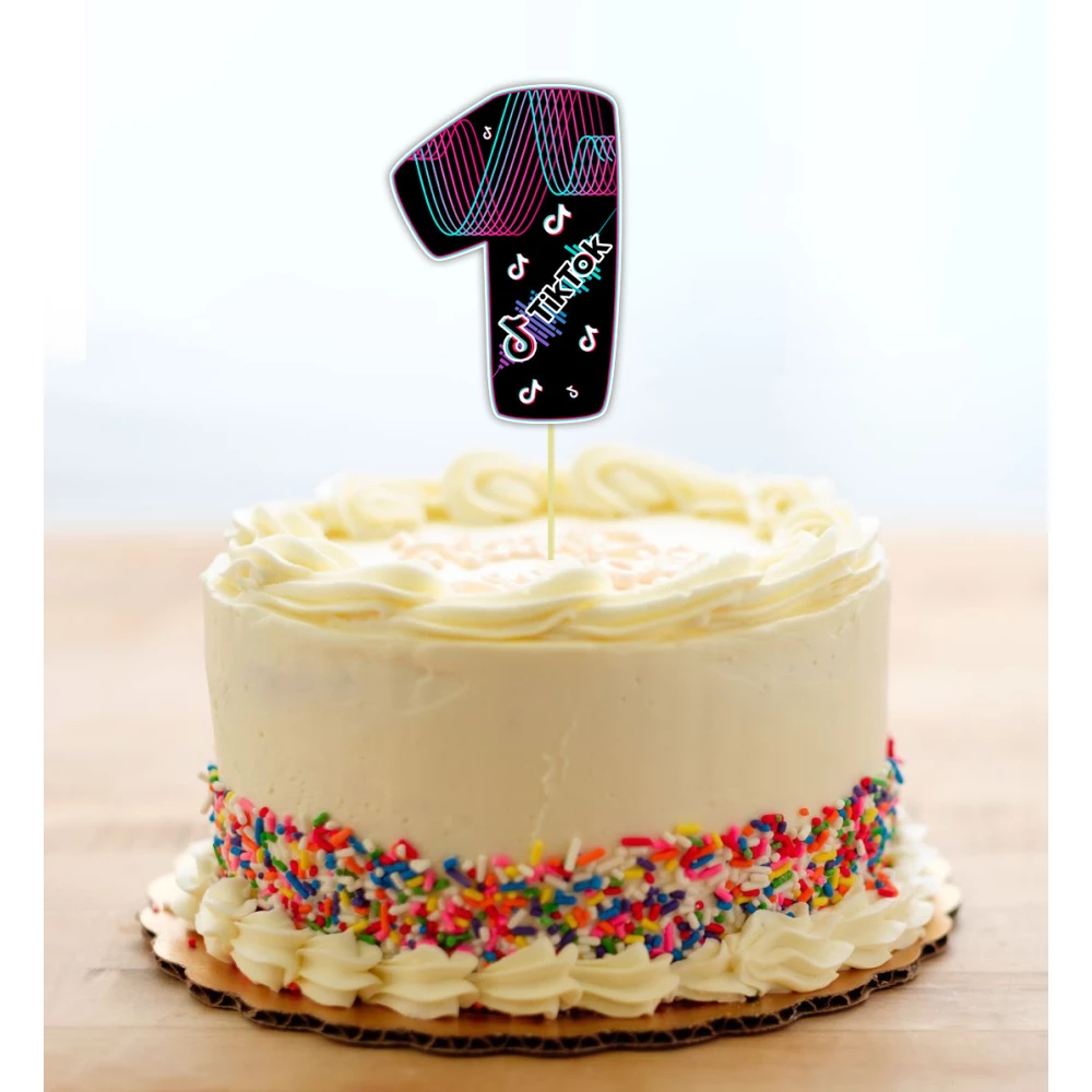 Топпер-цифра (от 0 до 10см цифра) вырубка “Тик Ток/Tik Tok“ (1шт)- КАРТОН 1