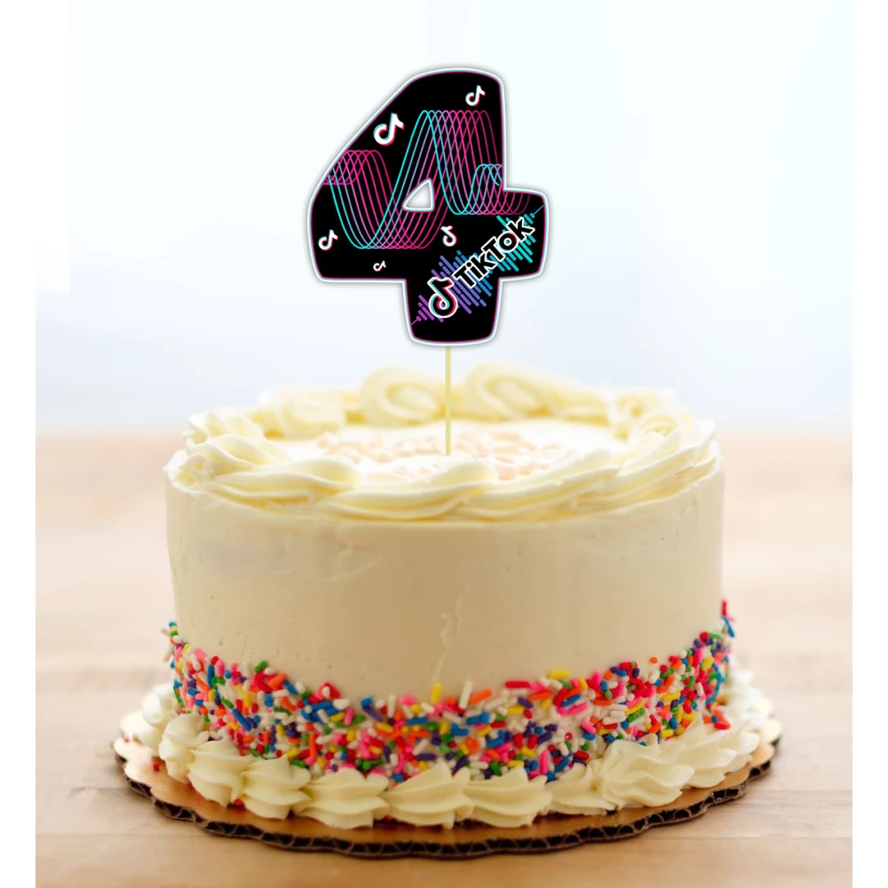 Топпер-цифра (от 0 до 10см цифра) вырубка “Тик Ток/Tik Tok“ (1шт)- КАРТОН 4