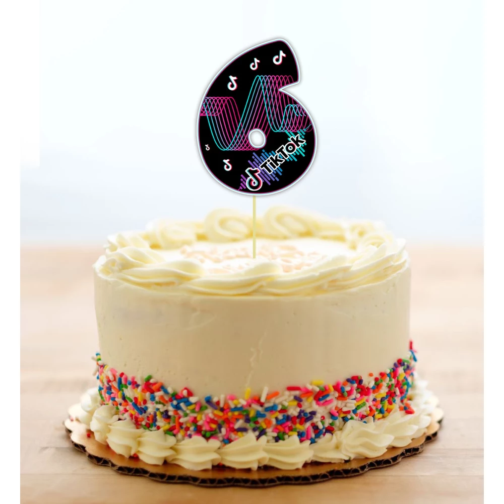 Топпер-цифра (от 0 до 10см цифра) вырубка “Тик Ток/Tik Tok“ (1шт)- КАРТОН 6