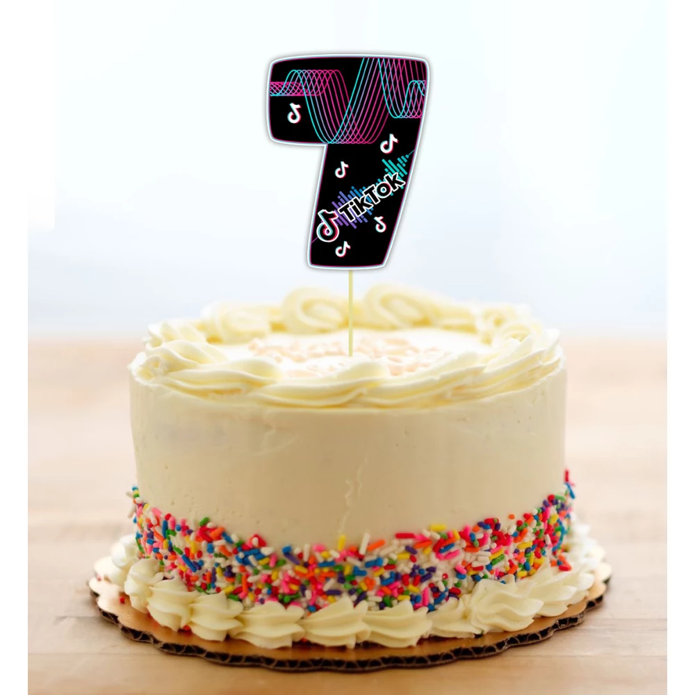 Топпер-цифра (от 0 до 10см цифра) вырубка “Тик Ток/Tik Tok“ (1шт)- КАРТОН 7