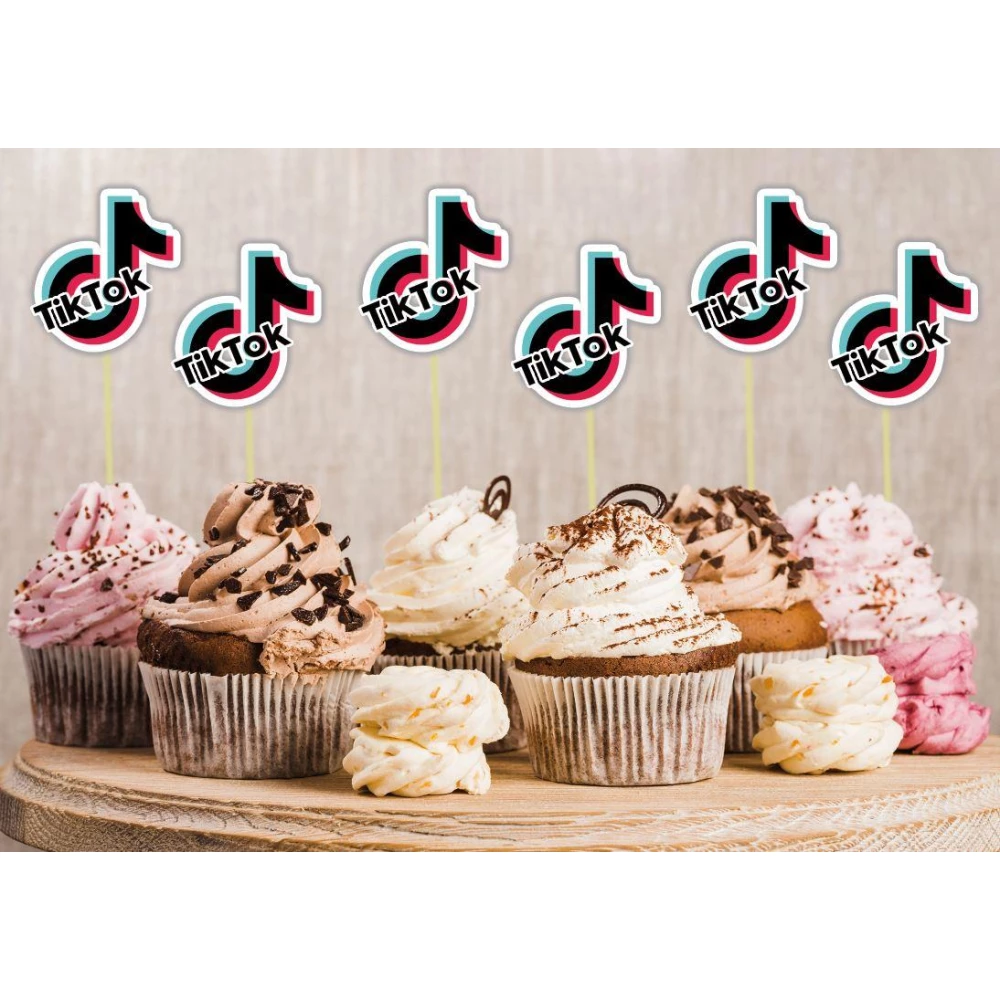 Набор (6шт./уп.) средние топперы фигурные в кексы (6 см) вырубка (Картон) “Тик Ток/Tik Tok“