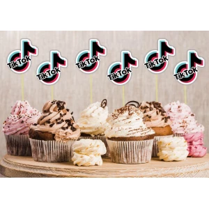Изображение товара -  Набор (6шт./уп.) средние топперы фигурные в кексы (6 см) вырубка (Картон) “Тик Ток/Tik Tok“