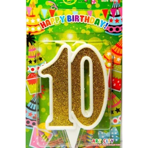 Зображення товара -  Свічка в торт на ювілей “Цифра 10“ Золото з білою окантовкою