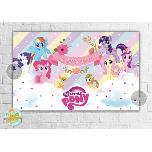 Изображение товара -  Плакат “Маленькие пони“ цветы 120х75 см на детский День рождения (Без Надписи) -
