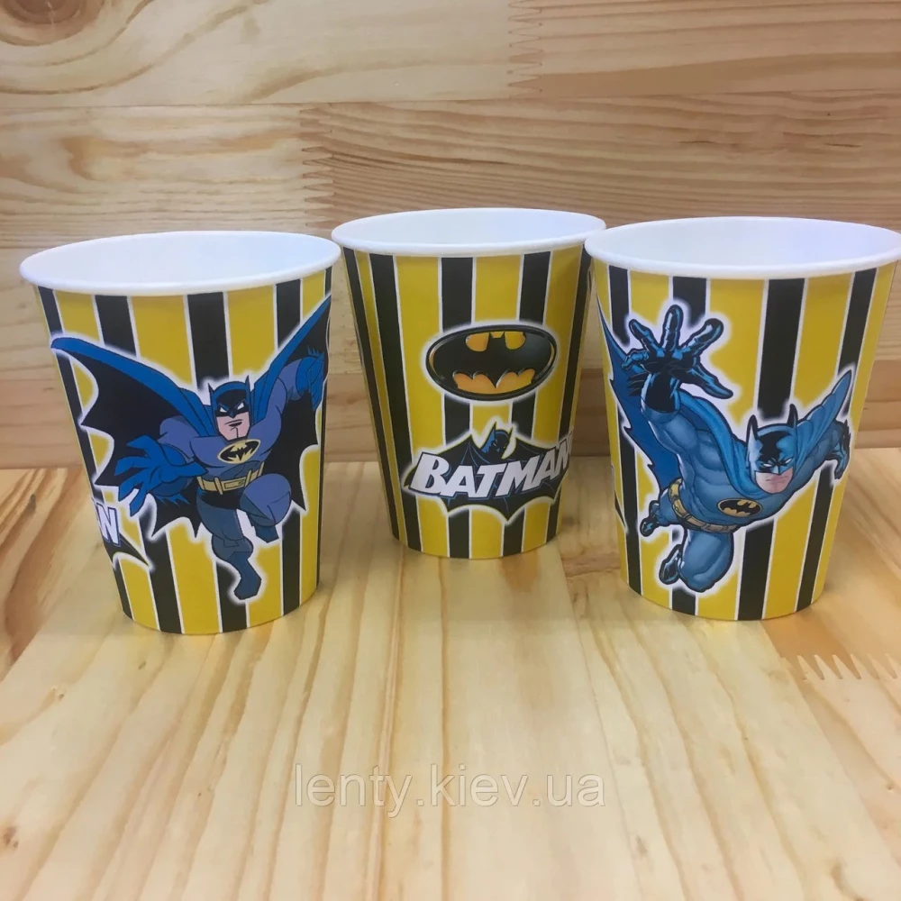 Стаканчики бумажные Бэтмен/ Бетмен  (10шт/уп. 250мл.)полоска  одноразовые детские малотиражные -