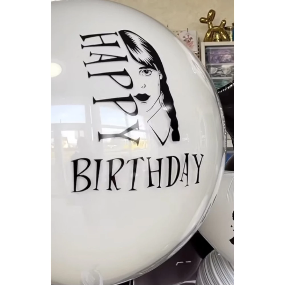 Наклейка “Венсдей / Венздей / Wednesday“ 35х32см оракал портрет Happy Birthday на шар баббл (цвет на выбор)