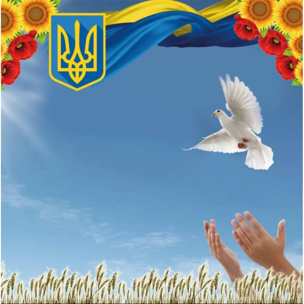 Патриотический баннер “Чисте небо, голуб, руки, символи України“ 2х2м Фотозона (без каркаса)