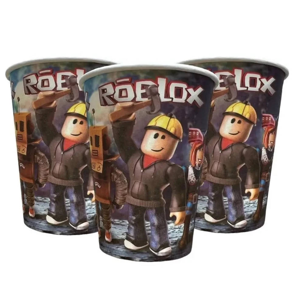 Стаканчики (набор 10шт.250мл) в стиле “Роблокс / ROBLOX“ бумажные одноразовые (детский День рождения)(роботы)-