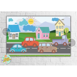 Изображение товара -  Плакат “Машинки и домик“ 120х75 см на детский День рождения -
