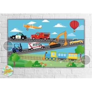 Изображение товара -  Плакат “Машинки, паровозик, самолет“ 120х75 см на детский День рождения -