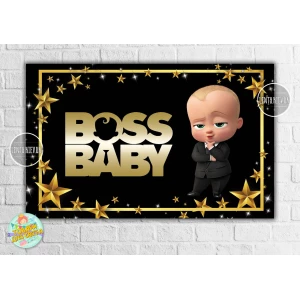 Изображение товара -  Плакат “Босс Молокосос / BOSS BABY“ черно-золотой, 120х75 см на детский День рождения -