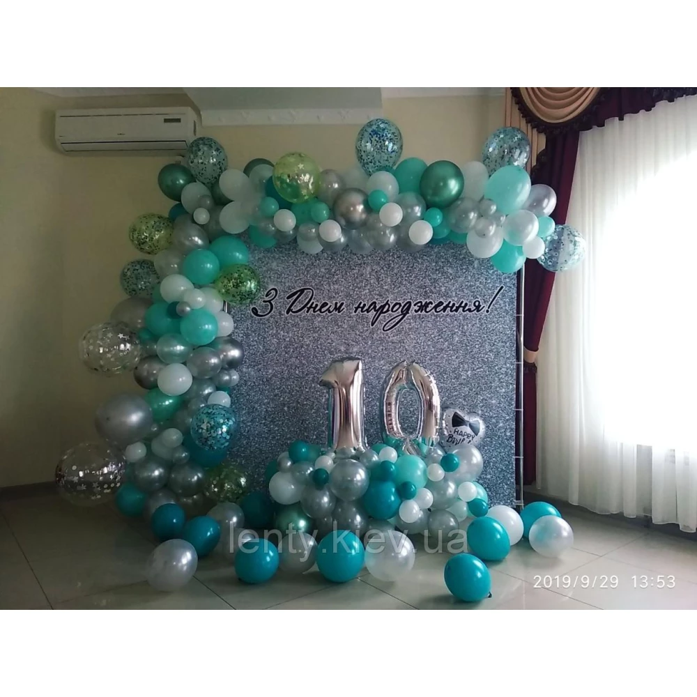 Баннер 2х2м Серебро / серебряный глиттер - Фотозона (виниловый) на день рождения (без каркаса)