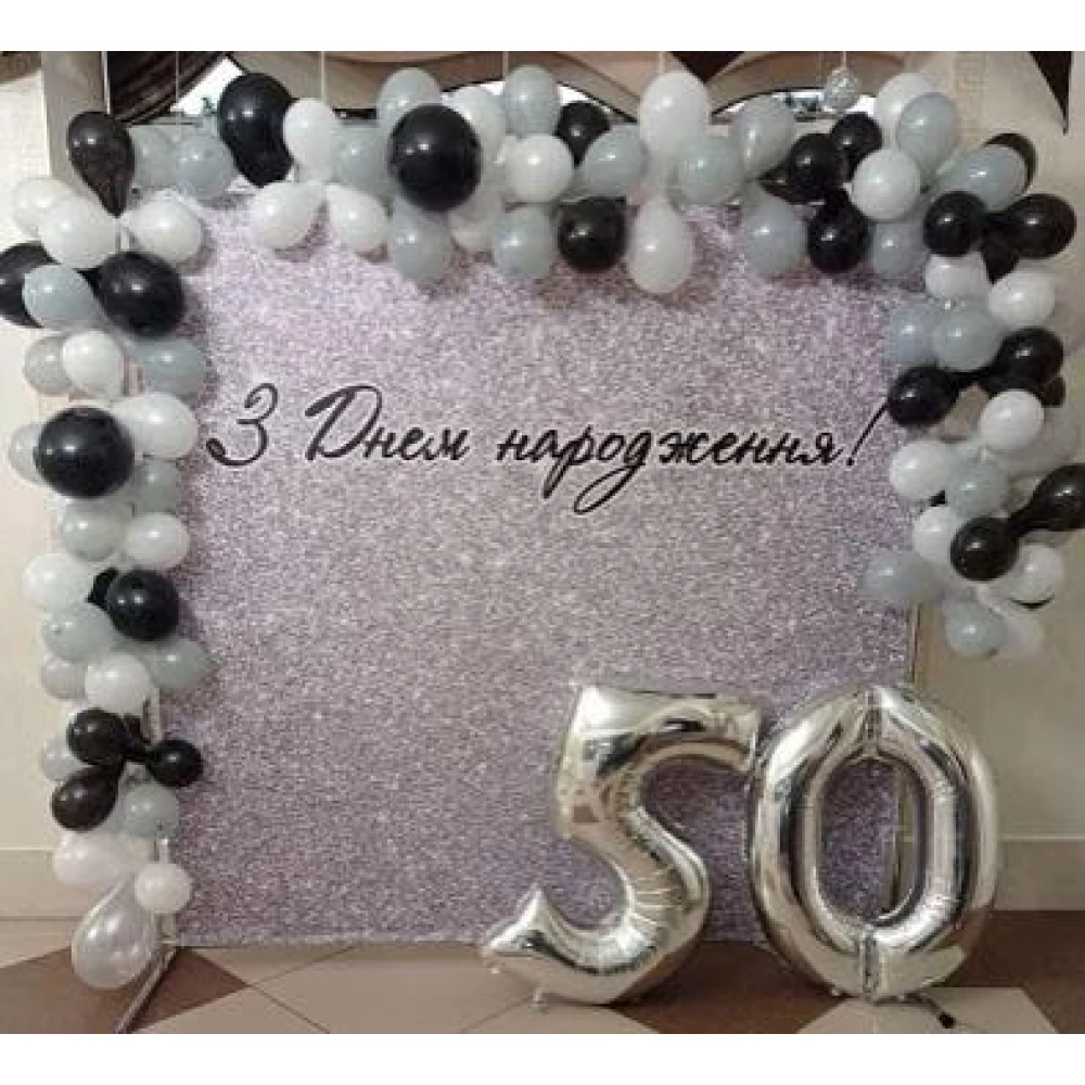Баннер 2х2м Серебро / серебряный глиттер - Фотозона (виниловый) на день рождения (без каркаса)