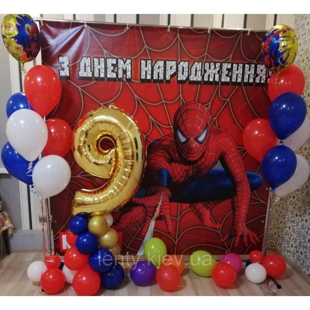 Баннер 2х2м “Человек Паук на красном фоне“- Фотозона (виниловый) на День рождения - Украинский