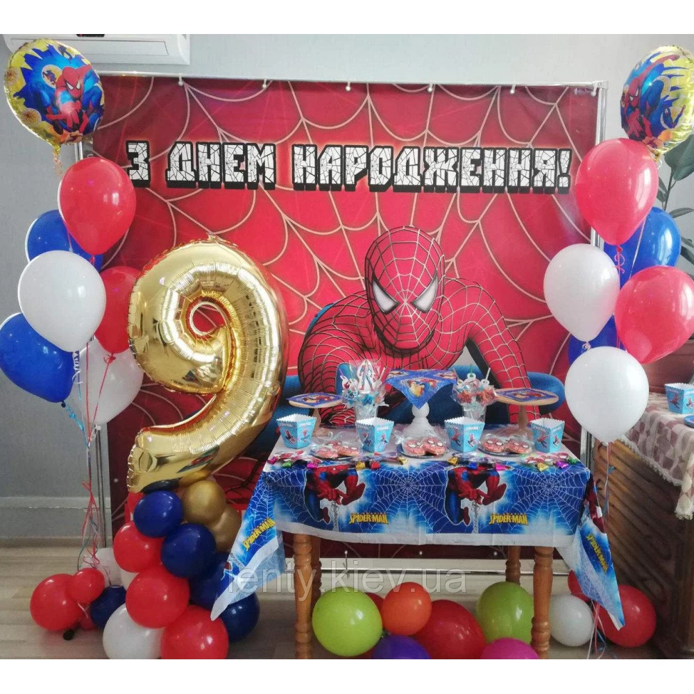 Баннер 2х2м “Человек Паук на красном фоне“- Фотозона (виниловый) на День рождения - Украинский