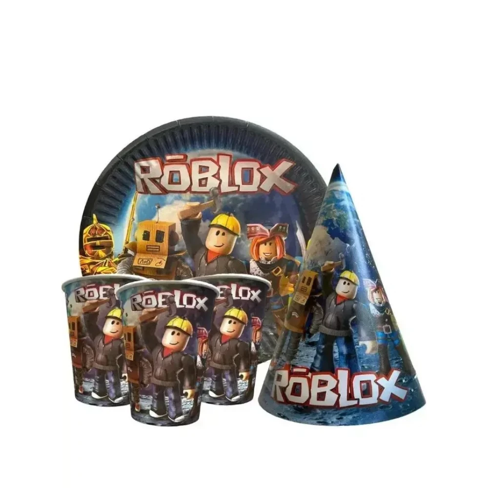 Тарелки 18см. в стилистике “Роблокс / ROBLOX“(роботы) бумажные