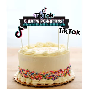 Изображение товара -  Набор Топперов “Тик Ток / Tik Tok“ в торт с флажком (КАРТОН)- Русский