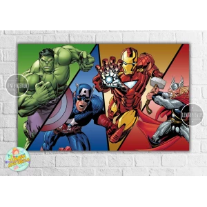 Изображение товара -  Плакат “Супергерои“персонажи (витраж / треугольники) 120х75 см , на детский День рождения -