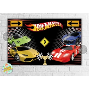 Изображение товара -  Плакат “Хот Вилс“ дорожные знаки /4-ре машины 120х75 см , на детский День рождения