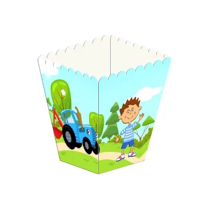 Изображение товара - Коробочка для попкорна “Синий трактор“ Поштучно 10см высота (малотиражные)