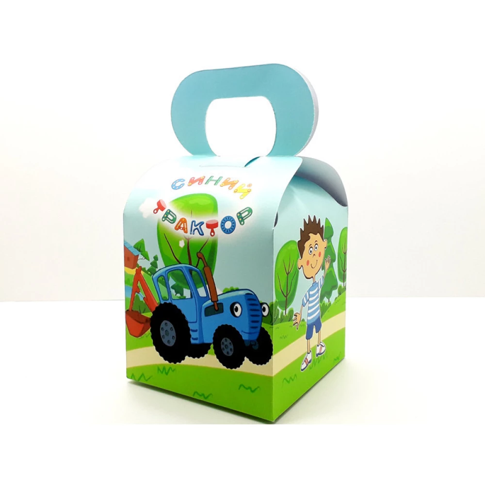 Коробочка “Синий трактор“ для подарков и угощений 10х10х10 малотиражные -