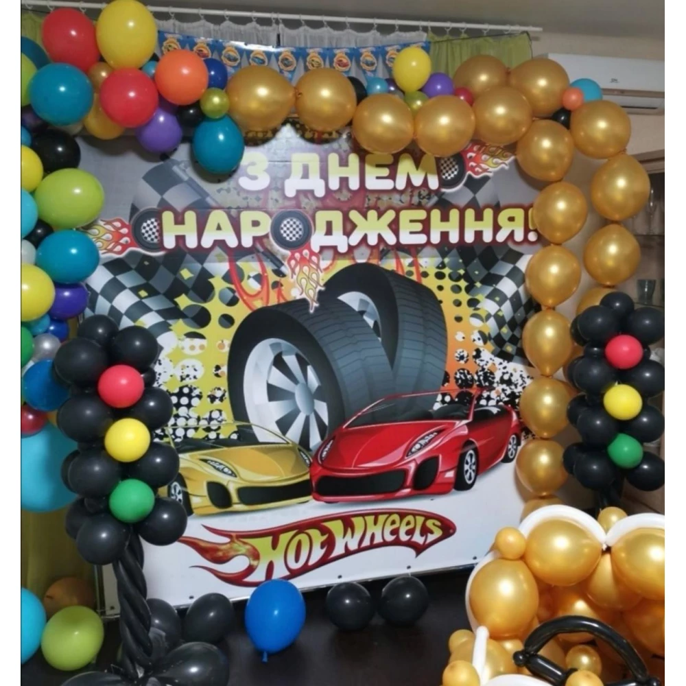 Баннер 2х2м Хот Вилс / Hot Wheels (колеса) - Фотозона (виниловый) на день рождения -