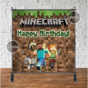 Изображение товара - Баннер 2х2м “Майнкрафт“ - Фотозона (виниловый) на день рождения - Английский